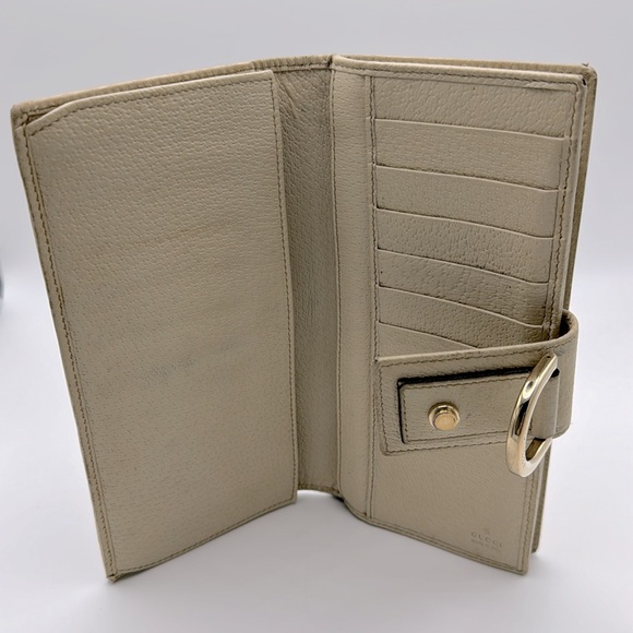 Authentic GUCCI GG Beige Canvas Gold Leather Zip Long Wallet - Picture 13 of 16